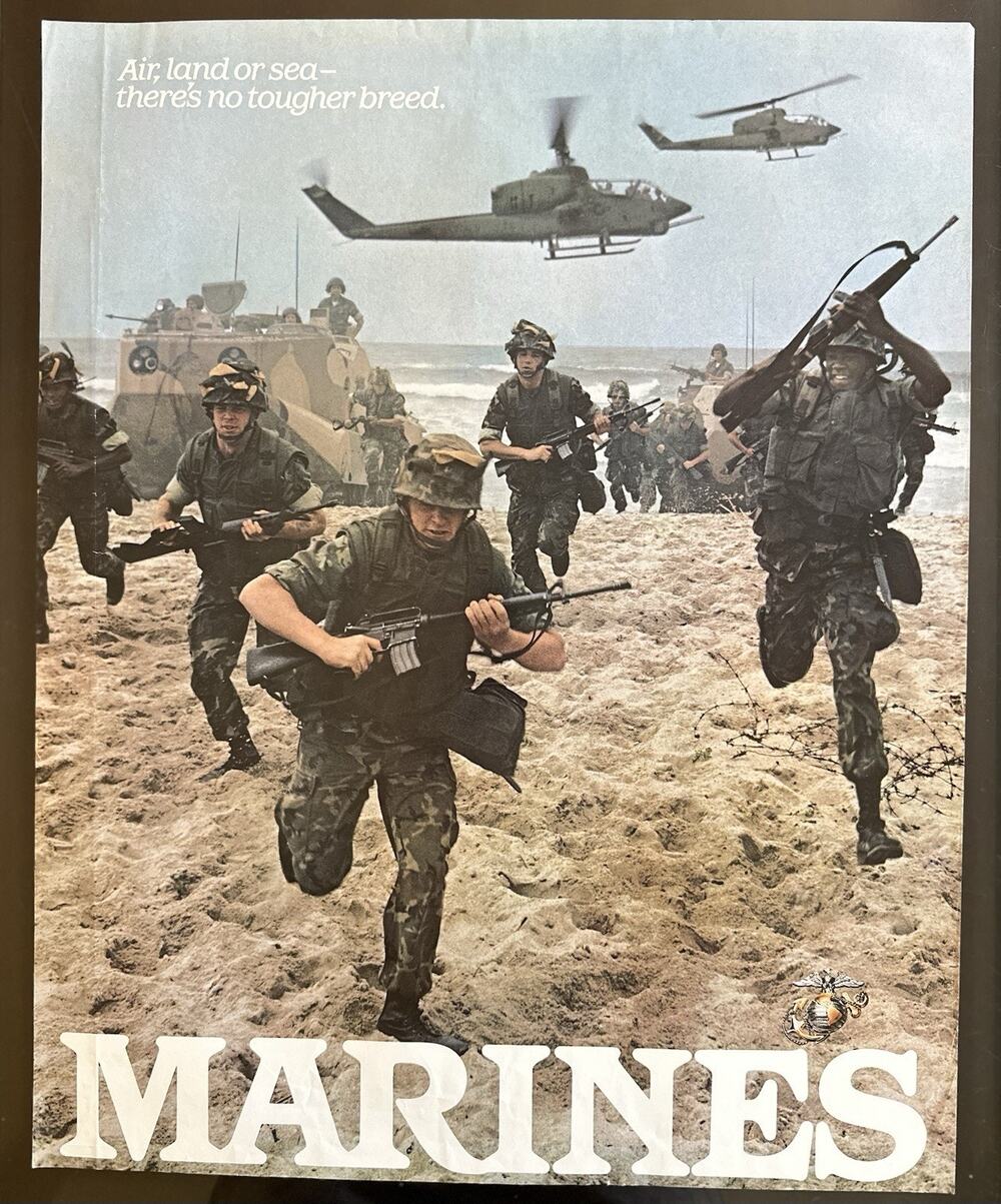 Vintage U.S. Marines Recruiting Poster Air Land Sea No Tougher Breed 18.5x23